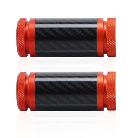 Two Dope 1.25 Inch Crash Bar Sliders End Caps With CNC Carbon Fiber Inlay Orange Rugged Aluminum Guard Caps on white background