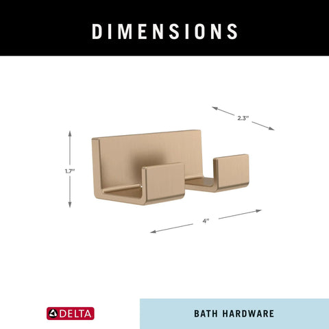 Double Towel Hook In Champagne Bronze Finish For Bathroom And Kitchen Durable Zinc Construction with dimensions shown