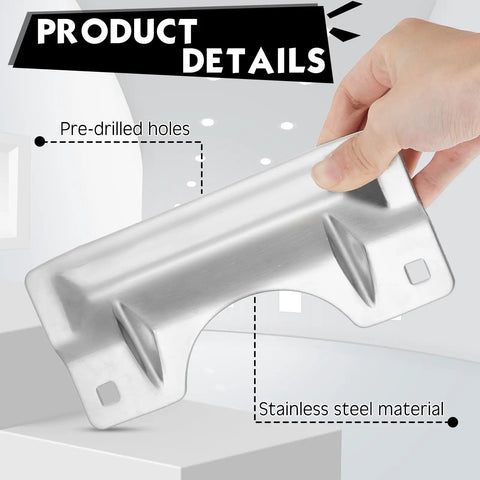 Close-up of Heavy Hitter Stainless Steel Door Strike Guards, sleek silver finish, showcasing pre-drilled holes for easy installation.