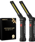 Two black Rechargeable LED Work Light For Men With Magnetic Base And 360 Degree Rotating Mechanic Flashlight Two Pack with box