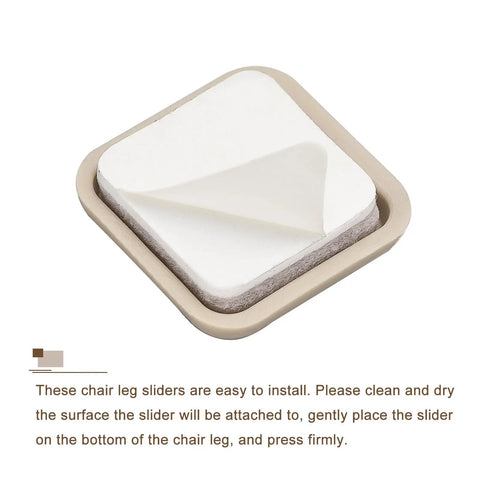 Heavy Duty Self Adhesive Furniture Sliders Eight Piece Pack Square Chair Glides Shielding Carpets Tile Vinyl Hardwood Floors From Scratches With Slick Quick Install Glide Grey, showing an adhesive slider with a beige frame.
