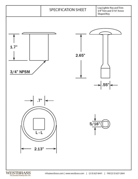 Gas Fire Pit And Fireplace Log Lighter Key Valve Trim Kit For 3 Quarter Inch NPSM Valves Matte Black 1 Pack spec sheet