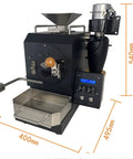 Heavy Duty Electric Coffee Roaster With Cooling Plate And Sampling Spoon 360 Degree Even Heating 600 Gram Batch For Peanuts And Soybeans in black steel.
