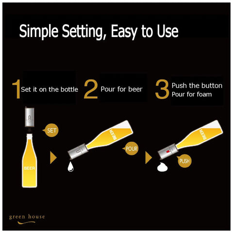 No Brainer Push Button Beer Foam Maker Creates Thick Frosty Heads Fast For Craft Ales And Cold Lagers Ideal For Backyard Cookouts Game Day Parties And Weekend Hangs Runs On Standard Aaa Batteries instructions diagram for use.