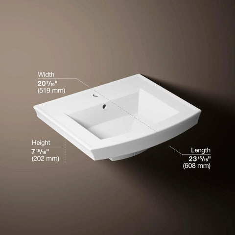 Dimensions of Archer Pedestal Bathroom Sink Basin With One Hole Faucet Drilling Sleek Vitreous China White 24 Inches Long By 20.5 Inches Wide