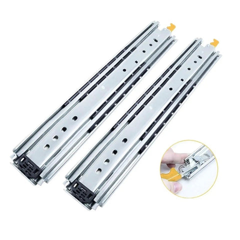 Heavy Duty Full Extension Drawer Slides With Lock 40 Inch 1 Pair Detachable Quick Release Latches visible with close-up insert