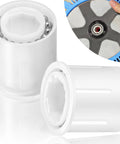 Front view of PVX976PK2 replacement wheel bearing kit, 2-pack with white plastic housings and ball bearings.