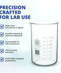 Large laboratory beaker with 1000 mL scale, borosilicate glass, and ASTM E960 compliance marks for precise lab use.