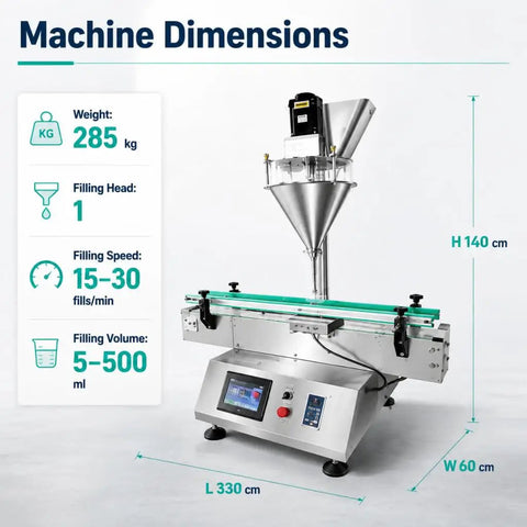 Desktop Automatic Powder Filling Machine With 15L Viewable Hopper And Precision 5 To 500 Milliliter Auger Filler dimensions and specifications