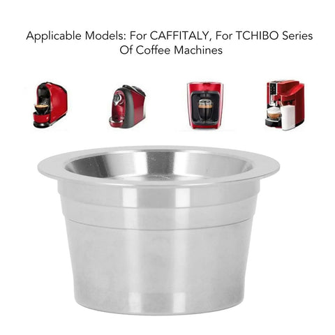 Sleek Stainless Steel Reusable Coffee Capsules With Dual Mesh Screens, refillable pod for single cup brewers.