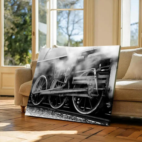 Train Locomotive Wall Art Poster Black And White Running Gear Wheel Canvas Print Unframed 8x12 Inch Modern Home Decor