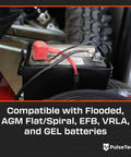 Heavy Duty Digital Battery Tester And Electrical System Analyzer With Built In Thermal Printer For Crank Charge Voltage And Internal Resistance No Fuss Shop Tested Ride Ready Gear connected to a car battery.