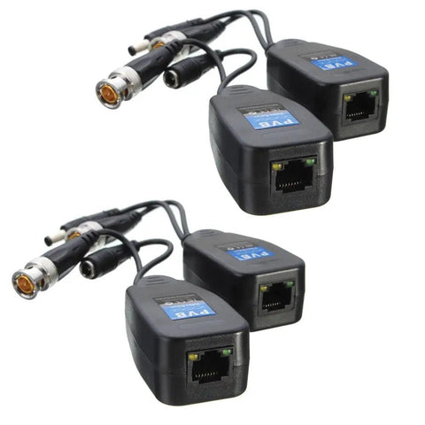 HD CVI TVI AHD Passive Video Balun Kit With Power Connector And RJ45 Data Transmitter For Cat5 Cables, BNC Gold Plated Connectors
