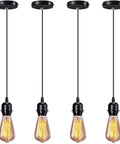 Industrial Mini Pendant Light Kit 4 Pack With E26 E27 Base Dope Vintage Edison Style Black Cord UL Listed Adjustable 47.2 Inch Cables Easy Install For Kitchen Bedroom Hallway Office Studio