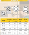 Industrial Grade Nylon Insert Hex Lock Nuts Five Sixteenth Inch Eighteen Threads Per Inch Heavy Duty Self Locking Stainless Steel A2 304 size chart