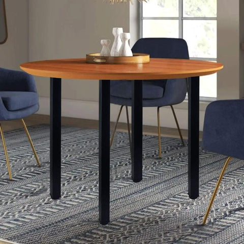 24 Inch Square Adjustable Metal Table Legs Set Of 4 With Leveling Feet on a round wood table in a living room setting