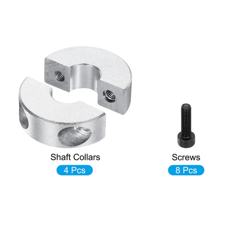 Aluminum Double Split Shaft Collar Set With Ten Millimeter Bore And Three Eighths Inch Bore Clamp Collar With Set Screws Four Pack for shafts