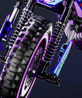Close-up of wheel and shocks on Motorcycle Building Block Set With 476 Pieces, Epic Collectible Display Model, Realistic Bike Brick Kit