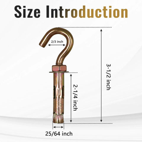 Concrete Wall Hooks Set Of Four With Expansion Anchor And Eye Bolt Heavy Duty Open Cup Hooks Size Illustration