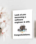 Funny Software Engineer Graduation Card For Computer Science Grads, white card with computer graphic, 300gsm recycled stock.