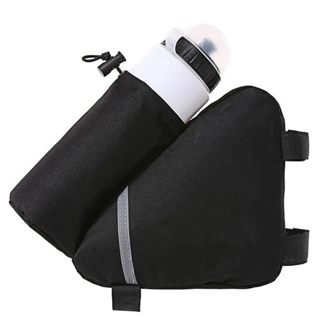 Ultralight Reflective Triangle Frame Bag For Bikes With Water Bottle Pouch, No Fuss Access Storage, Black Finish, Secure Elastic Straps