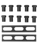 Dead Nuts Heavy Duty Aluminum Woodworking Planing Stop Set For Mft Workbench featuring black clamps and holders in a compact layout.