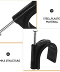 Close-up of 100 Piece 25mm Round Plastic Tube Clamps With Steel Nails Black Heavy Duty Half Clamp Fixtures For Pipe Support And Tubing Fastening