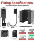 Components of EV Charger Wall Mount Kit With J Hook Cable Holder For SAE J1772 Connectors with size specifications.