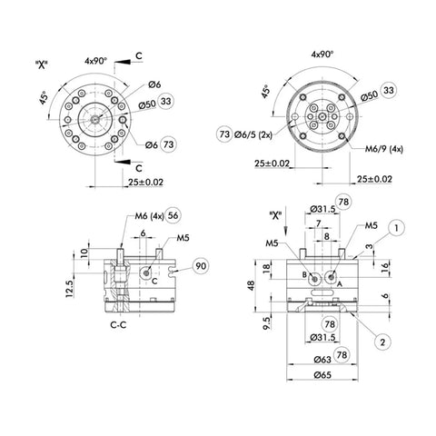 Technical drawing of Compact Industrial Automation Compensation Unit featuring dimensions and mounting details for precise installation.