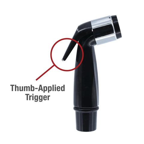 Built Tough Replacement Kitchen Faucet Spray Hose with thumb-applied trigger for easy use, black color, detailed view.
