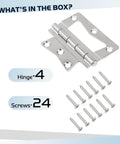 Front view of non-mortise stainless steel butterfly hinge with mounting holes; 4-pack with 24 screws