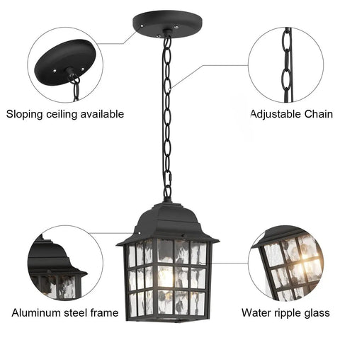 Outdoor Pendant Lights 2 Pack Go To Waterproof Rustproof Aluminum Porch Lanterns With Water Glass Black Exterior Ceiling Hanging Light