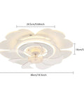 Ceiling Fan with Light 18.5 inch Flush Mount with Handheld Controller for, showing a top view with leaf-shaped design and dimensions.