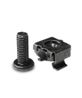 Bulletproof M5 Cage Nuts And Screws Pack With Washers For Quick Square Hole Rack Mount Hardware Upgrade On Server Cabinets Router Stands And Av Studio Racks - close-up of black M5 cage nut and screw.