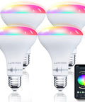 WiFi RGB LED Bulbs BR30 65W Equivalent Full Color Flood Light Bulbs With Alexa And Google Home Control E26 Dimmable 4 Pack