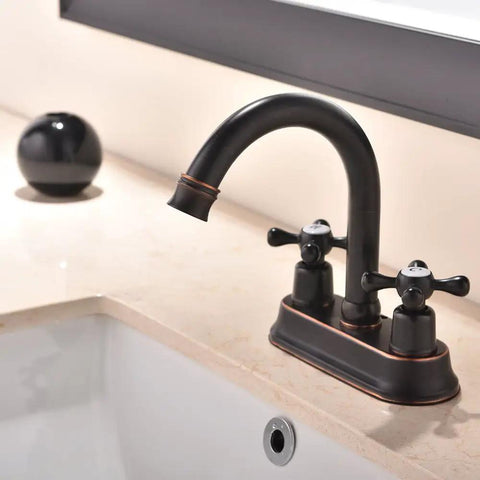 Oil Rubbed Bronze Bathroom Faucet With 2 Handles 4 Inch Centerset Vanity Sink Faucet Stainless Steel Farmhouse Deck Mount