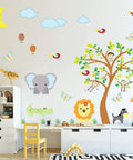 Kid Friendly Jungle Animal Wall Stickers Set With DIY Monkey Elephant Giraffe Zebra Lion Bird Trees Moon and Hot Air Balloon