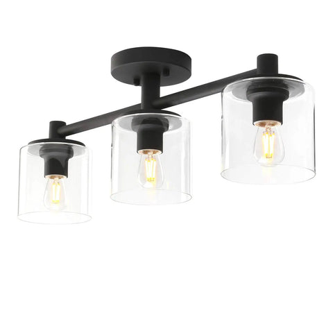 3 Light Semi Flush Mount Ceiling Light With Glass Shade For Hallway Loft Kitchen And Bar, Industrial Pendant Fixture