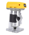 Close-up of Cordless Wood Router With 800W Brushless Motor, 5 Speed Settings From 3,000 To 30,000 RPM, yellow and black design