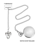 Mens Albert Chain Pocket Watch Curb Link Key Chain with dragon pendant and T-bar fob, vintage silver tone, 37cm length, two hooks