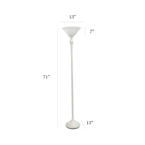 71 Inch Tall Restoration Bronze Torchiere Floor Lamp With Marbelized Amber Glass Shade 3 Way Lighting Uses 100W Equivalent Type A Medium Base Bulb Not Included Some Assembly Required Dope Bronze Amber Finish with white background and dimensions labeled.
