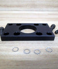 Flange Mount Kit P057339K0001 with eight hole mounts for 1/4-20 thread, precision mechanical accessory, side view with bolts