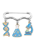 Microscope And DNA Double Helix Pendant Brooch Pin For Science Nerds And Lab Techs, Lead Free Alloy Jewelry Gift In Velvet Bag
