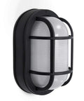 Outdoor 10 Point 6 Inch Oval LED Nautical Bulkhead Light Flush Mount Wall Or Ceiling Built Tough For Wet Locations 125W Light Output 1200 Lumens 3K Warm White Black Cast Aluminum With Frosted Glass Lens side view