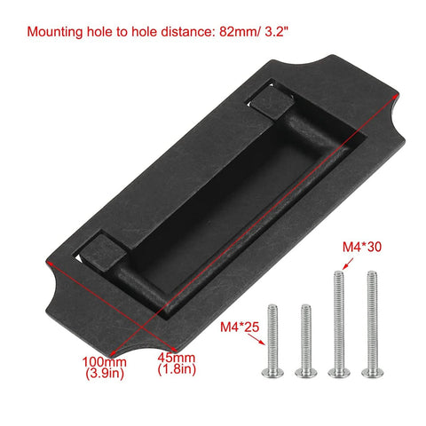 Hidden Ring Pull Drawer Handle Set 2 Pcs Zinc Alloy Flush Mount Cabinet Handles With 82mm Hole Spacing 100x45mm Black