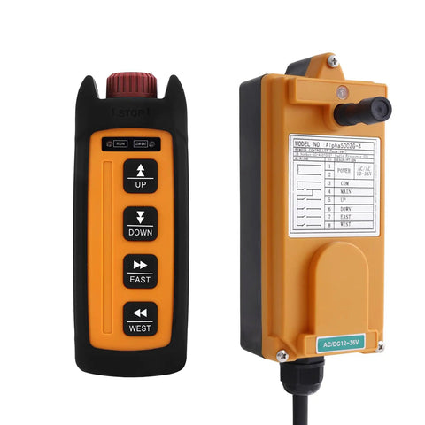 Wireless Overhead Hoist Crane Remote Control With Four Channel 110V Industrial Rugged Lift Winch Radio Controller with transmitter and receiver.