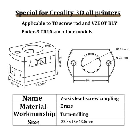 Dope 18mm Brass Oldham Coupling For Ender 3v2 Creality Cr10 Z Axis T8 Lead Screw Upgrade Part Smooth Printing Build Plate Fix diagram