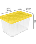 Tough As Nails 27 Gallon Plastic Storage Totes With Secure Locking Lids For Garage Organization 16 Pack, clear bin with yellow lid dimensions.