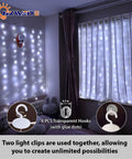 White Short Curtain Lights For Small Window 3.3x5Ft Fairy Lights With Timer And 8 Clips Battery Powered 96 LED String Lights displayed indoors