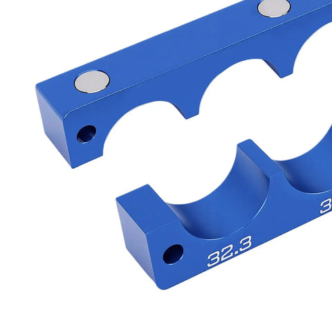 CNC Machined Bike Fork Hub Vise Insert With Aluminum Alloy Solid Frame For Round Part Holding In Home Garage And Commercial Workshop Pro Grade Multi Component Repair Tool For Fork, Hub, And Shock Service, blue aluminum 32.3 mm vise insert